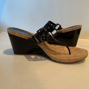 Coach patent leather cork wedges